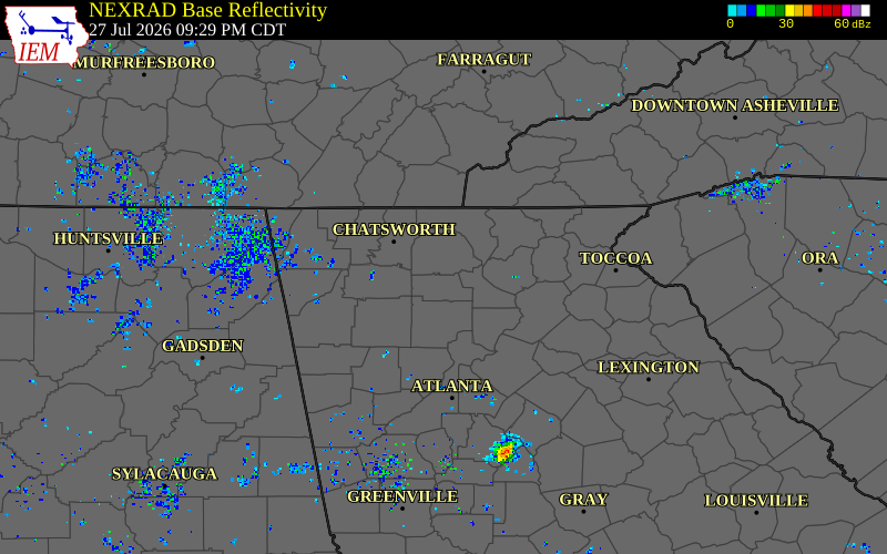 Radar snapshot during the Jul 27, 2026 tornado event near 4 ENE Talking Rock, Pickens County, Georgia, with NWS warning polygons