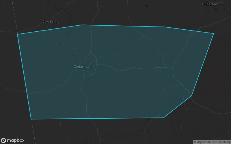 Map of Polk County, Georgia showing the county boundary and surrounding cities