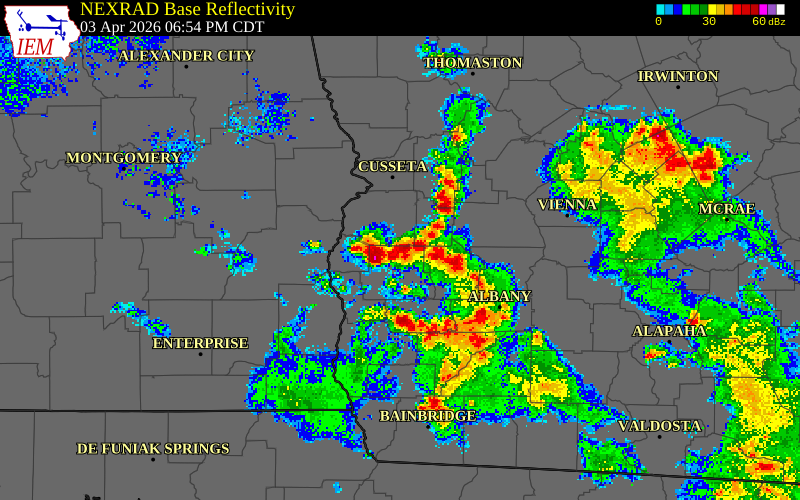 NEXRAD radar during the Friday, April 3, 2026 storm activity in Randolph County, Georgia