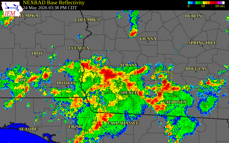 NEXRAD radar during the Sunday, May 24, 2026 storm activity in Randolph County, Georgia