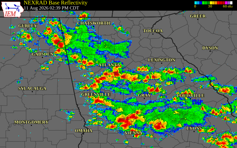 Radar snapshot during the Aug 11, 2026 hail event near Rockdale County, Rockdale County, Georgia, with NWS warning polygons