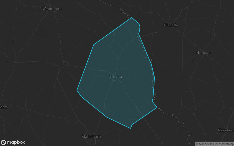 Map of Screven County, Georgia showing the county boundary and surrounding cities