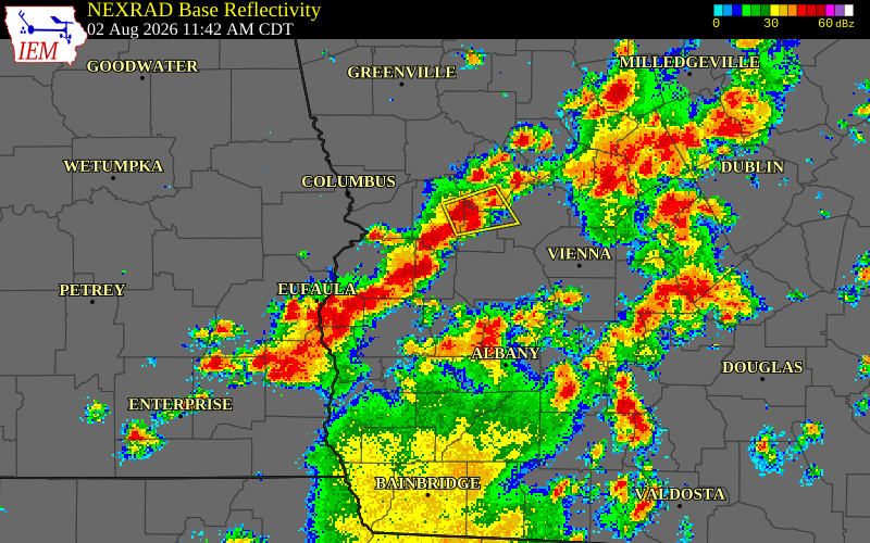 NEXRAD radar during the Sunday, August 2, 2026 storm activity in Stewart County, Georgia
