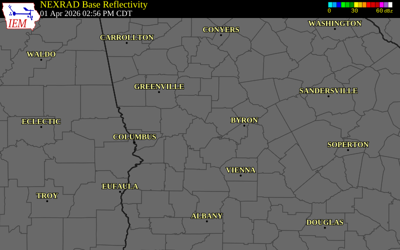 NEXRAD radar during the Wednesday, April 1, 2026 storm activity in Talbot County, Georgia