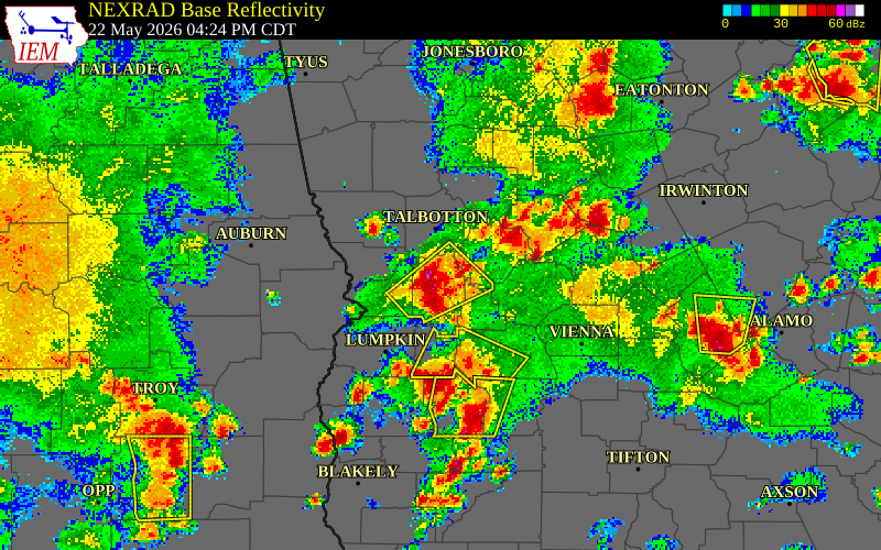 NEXRAD radar during the Friday, May 22, 2026 storm activity in Talbot County, Georgia