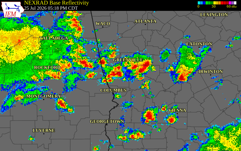 NEXRAD radar during the Saturday, July 25, 2026 storm activity in Talbot County, Georgia