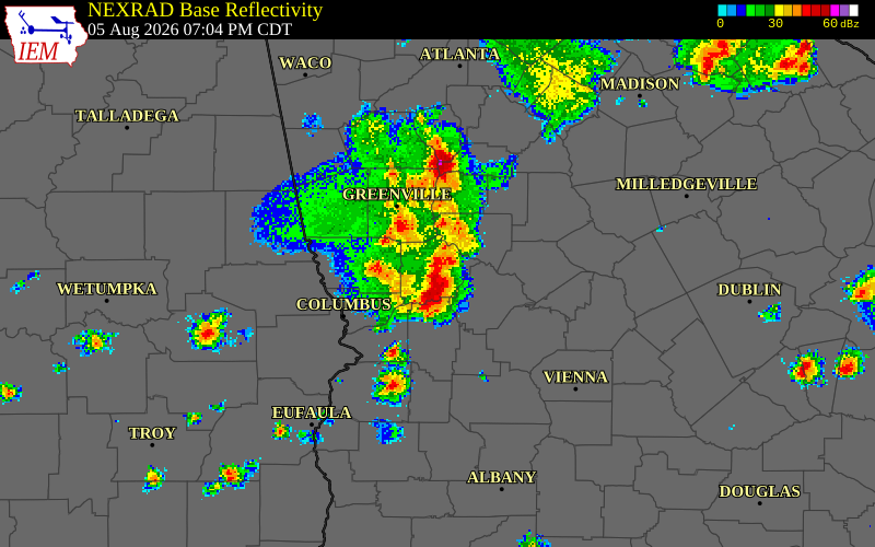 NEXRAD radar during the Wednesday, August 5, 2026 storm activity in Talbot County, Georgia