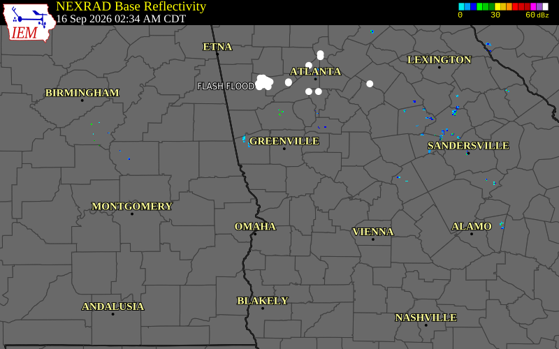 Current NEXRAD radar over Talbot County, Georgia with recent storm report locations
