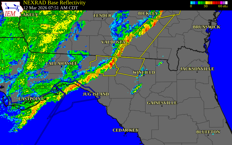 NEXRAD radar during the Thursday, March 12, 2026 storm activity in Taylor County, Georgia