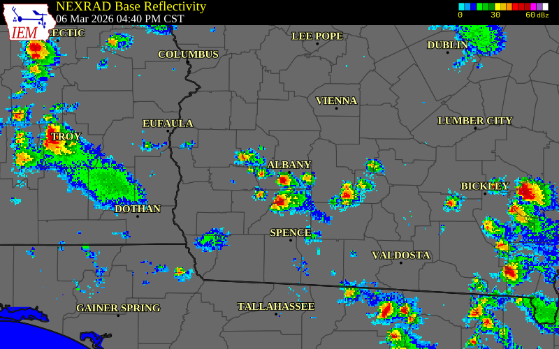 NEXRAD radar during the Friday, March 6, 2026 storm activity in Terrell County, Georgia