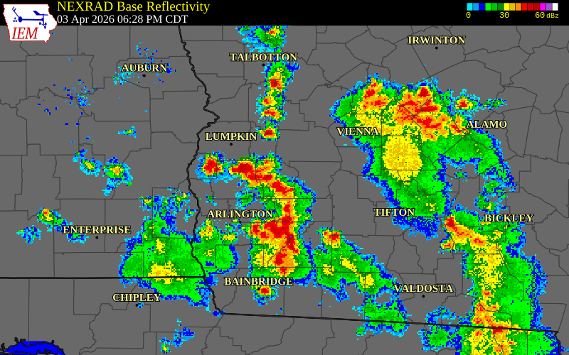 NEXRAD radar during the Friday, April 3, 2026 storm activity in Terrell County, Georgia