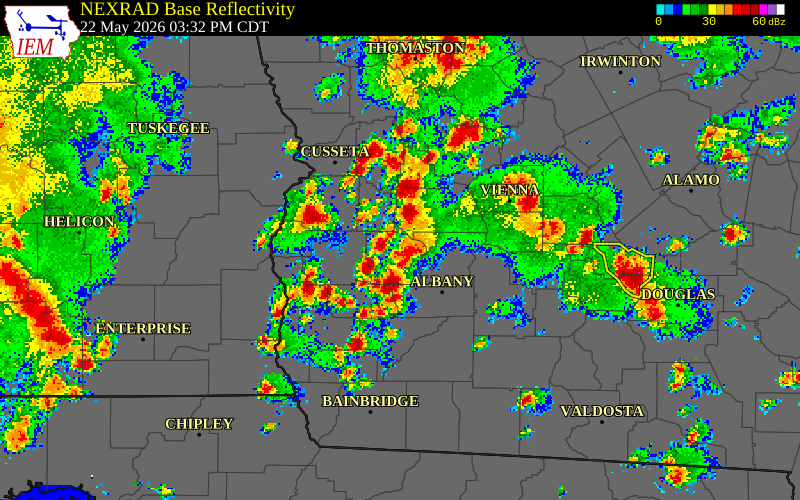 NEXRAD radar during the Friday, May 22, 2026 storm activity in Terrell County, Georgia
