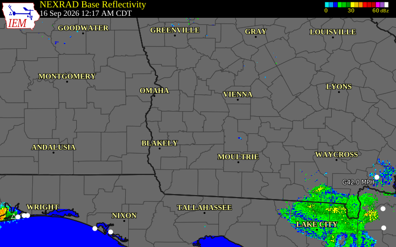 Current NEXRAD radar over Terrell County, Georgia with recent storm report locations