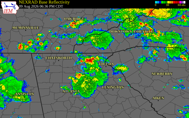 Radar snapshot during the Aug 9, 2026 hail event near Towns County, Towns County, Georgia, with NWS warning polygons