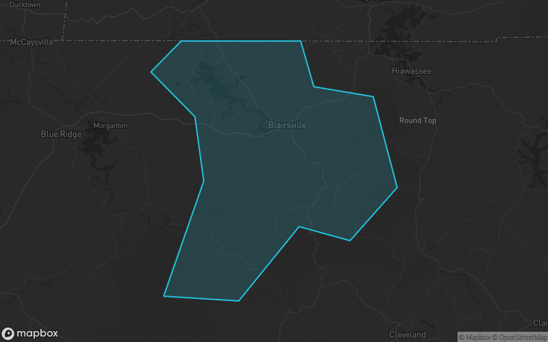 Map of Union County, Georgia showing the county boundary and surrounding cities