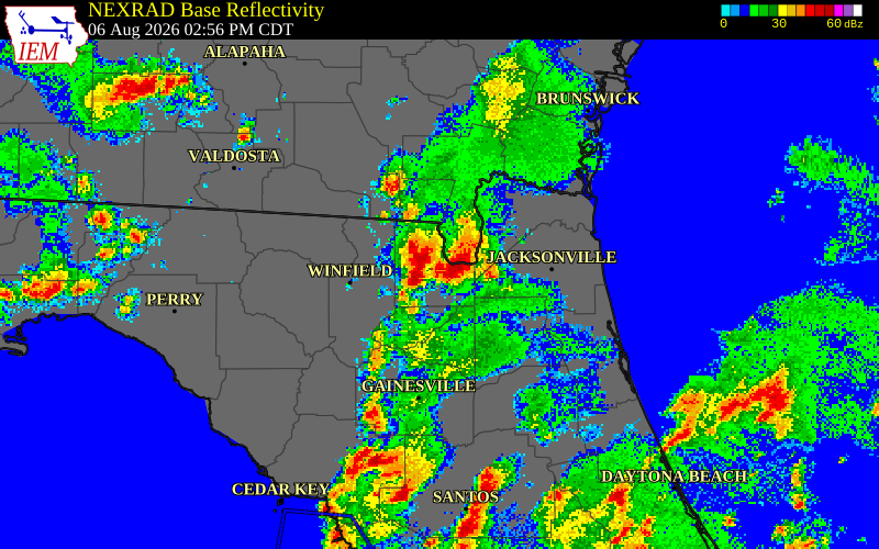 NEXRAD radar during the Thursday, August 6, 2026 storm activity in Union County, Georgia