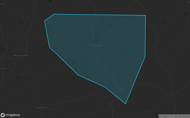 Map of Upson County, Georgia showing the county boundary and surrounding cities