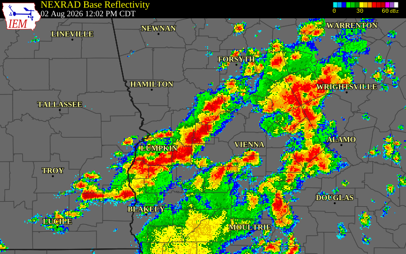 NEXRAD radar during the Sunday, August 2, 2026 storm activity in Webster County, Georgia