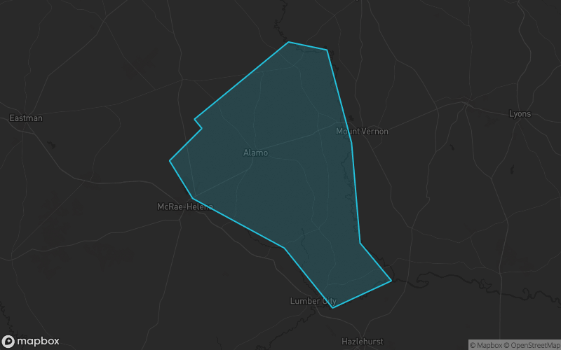 Map of Wheeler County, Georgia showing the county boundary and surrounding cities