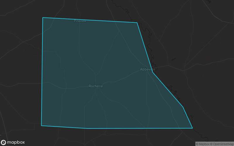 Map of Wilcox County, Georgia showing the county boundary and surrounding cities