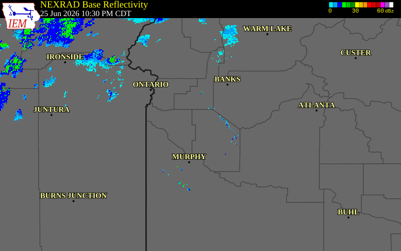 NEXRAD radar during the Thursday, June 25, 2026 storm activity in Ada County, Idaho