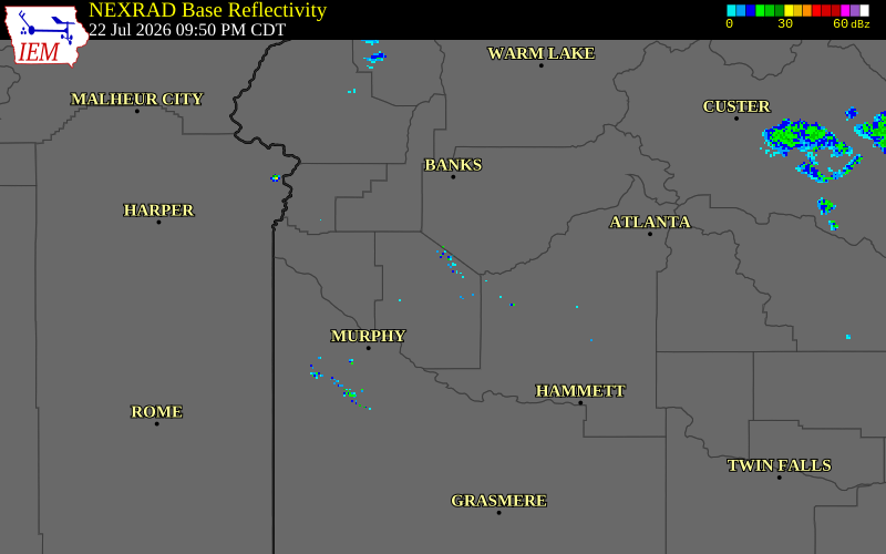 NEXRAD radar during the Wednesday, July 22, 2026 storm activity in Ada County, Idaho