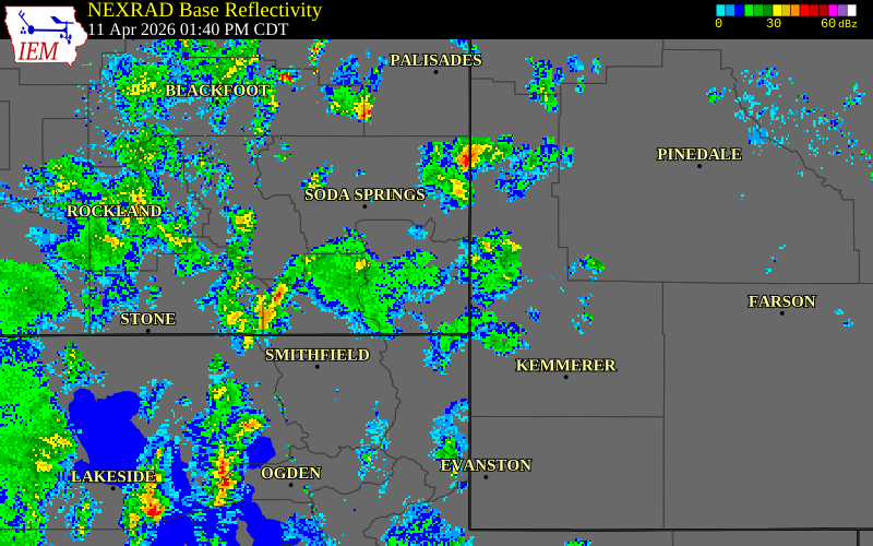 NEXRAD radar during the Saturday, April 11, 2026 storm activity in Bear Lake County, Idaho