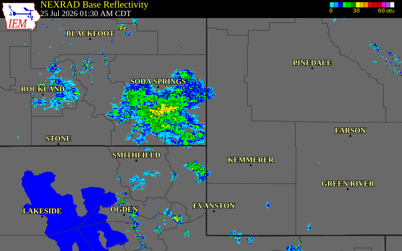 NEXRAD radar during the Saturday, July 25, 2026 storm activity in Bear Lake County, Idaho