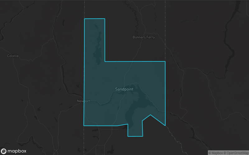 Map of Bonner County, Idaho showing the county boundary and surrounding cities
