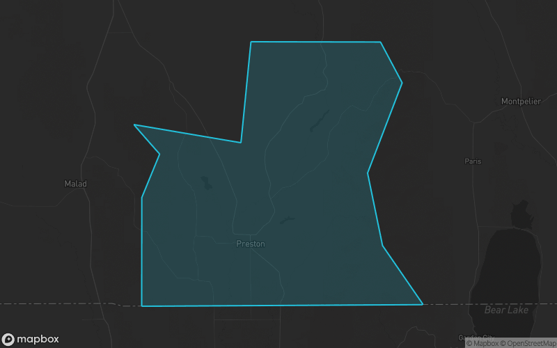 Map of Franklin County, Idaho showing the county boundary and surrounding cities