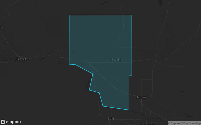 Map of Gooding County, Idaho showing the county boundary and surrounding cities