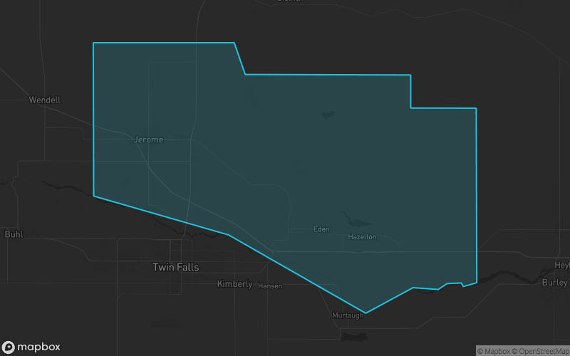 Map of Jerome County, Idaho showing the county boundary and surrounding cities