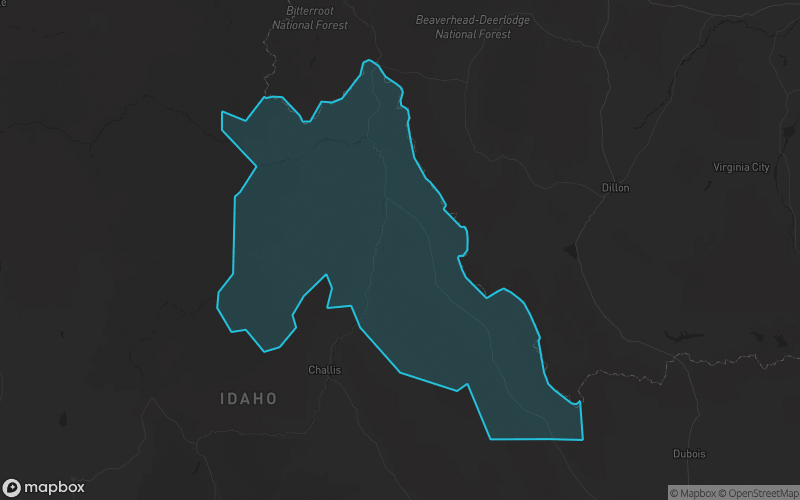 Map of Lemhi County, Idaho showing the county boundary and surrounding cities