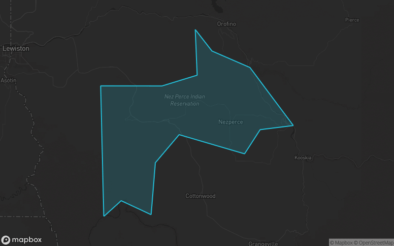 Map of Lewis County, Idaho showing the county boundary and surrounding cities