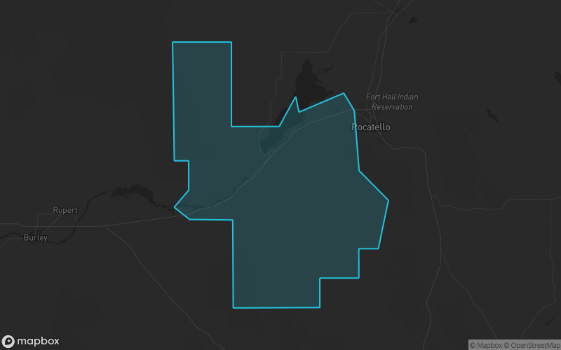 Map of Power County, Idaho showing the county boundary and surrounding cities