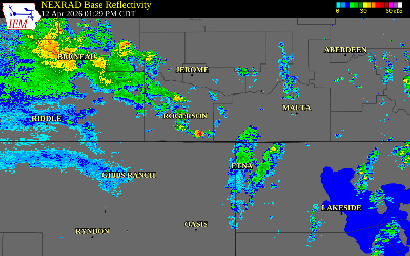 NEXRAD radar during the Sunday, April 12, 2026 storm activity in Twin Falls County, Idaho