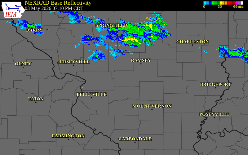 NEXRAD radar during the Sunday, May 3, 2026 storm activity in Bond County, Illinois