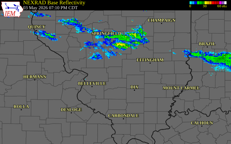 Radar snapshot during the May 3, 2026 hail event near 1 NW Greenville, Bond County, Illinois, with NWS warning polygons