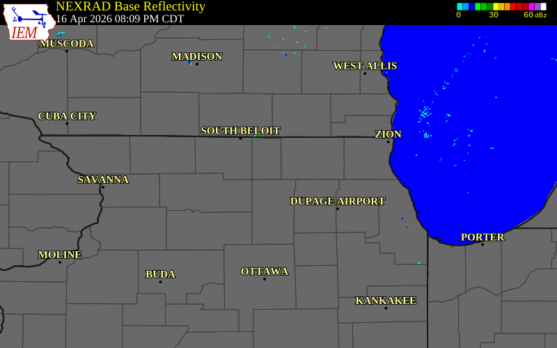 NEXRAD radar during the Thursday, April 16, 2026 storm activity in Boone County, Illinois