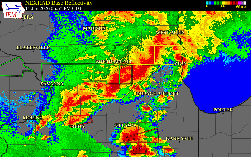 NEXRAD radar during the Thursday, June 11, 2026 storm activity in Boone County, Illinois