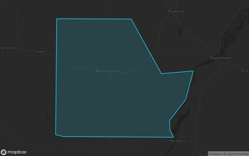 Map of Brown County, Illinois showing the county boundary and surrounding cities