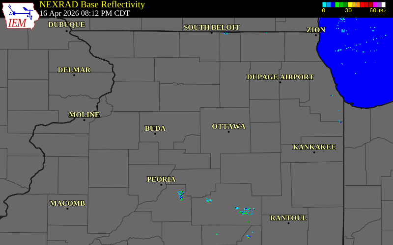 NEXRAD radar during the Thursday, April 16, 2026 storm activity in Bureau County, Illinois