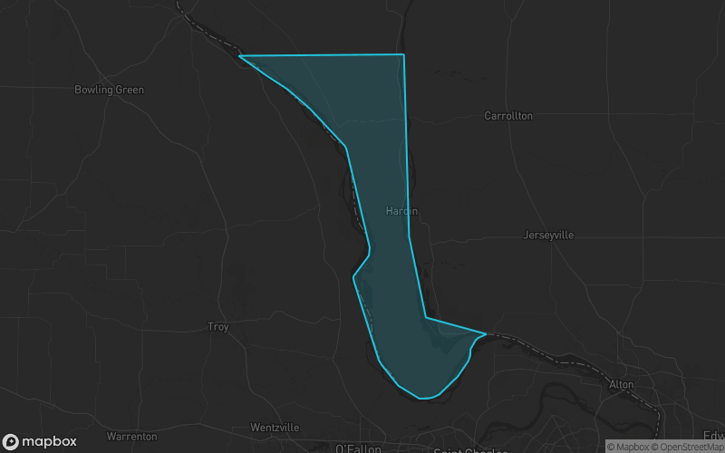 Map of Calhoun County, Illinois showing the county boundary and surrounding cities