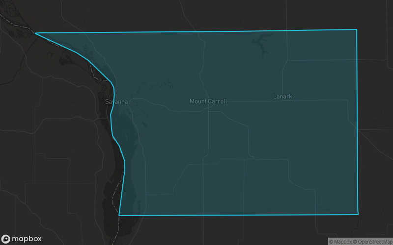 Map of Carroll County, Illinois showing the county boundary and surrounding cities