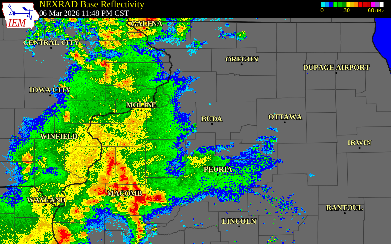 NEXRAD radar during the Friday, March 6, 2026 storm activity in Carroll County, Illinois