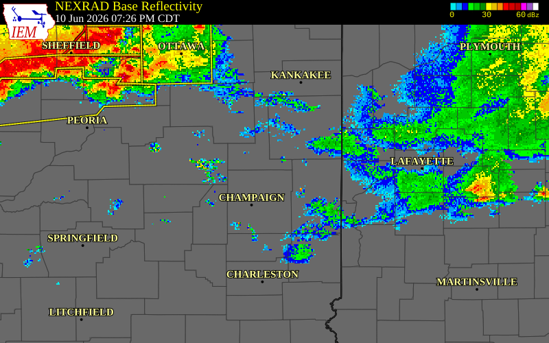 NEXRAD radar during the Wednesday, June 10, 2026 storm activity in Champaign County, Illinois