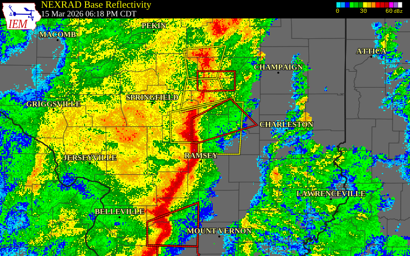 NEXRAD radar during the Sunday, March 15, 2026 storm activity in Christian County, Illinois