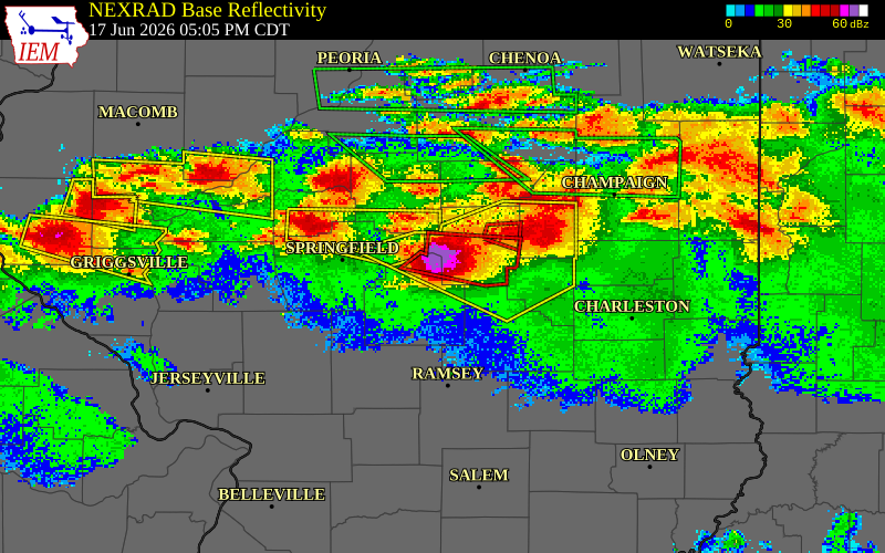 NEXRAD radar during the Wednesday, June 17, 2026 storm activity in Christian County, Illinois