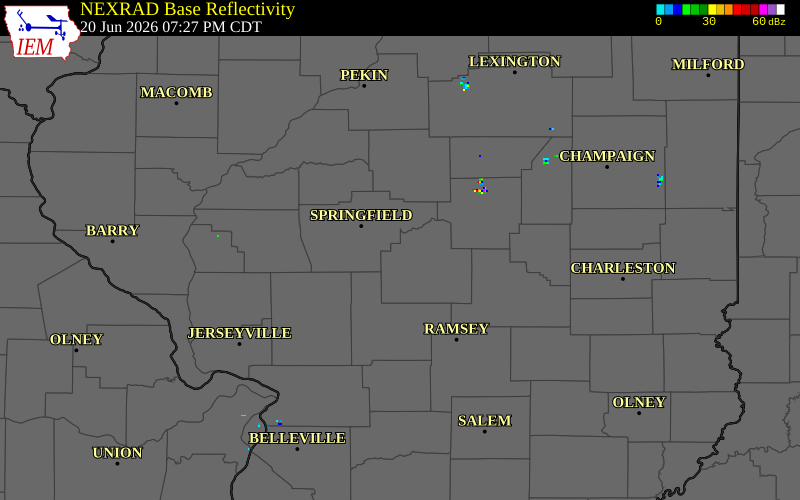 NEXRAD radar during the Saturday, June 20, 2026 storm activity in Christian County, Illinois