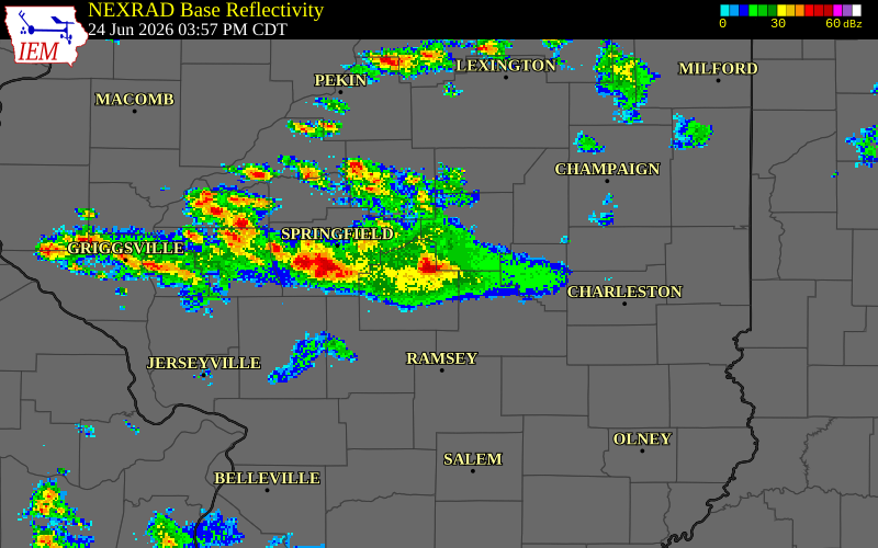 NEXRAD radar during the Wednesday, June 24, 2026 storm activity in Christian County, Illinois